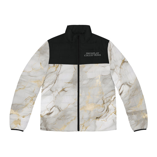 Marble White Black and Gold Men's Puffer Jacket